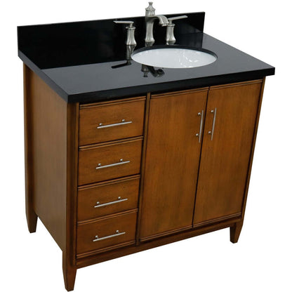 37" Single vanity in Walnut finish with Black galaxy and oval sink- Right door/Right sink - 400901-37R-WA-BGOR