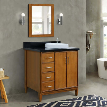 37" Single vanity in Walnut finish with Black galaxy and round sink- Right door/Right sink - 400901-37R-WA-BGRDR