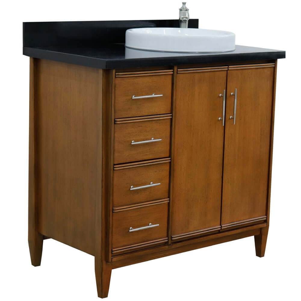 37" Single vanity in Walnut finish with Black galaxy and round sink- Right door/Right sink - 400901-37R-WA-BGRDR