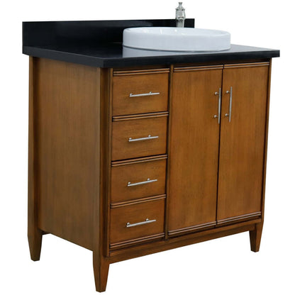 37" Single vanity in Walnut finish with Black galaxy and round sink- Right door/Right sink - 400901-37R-WA-BGRDR