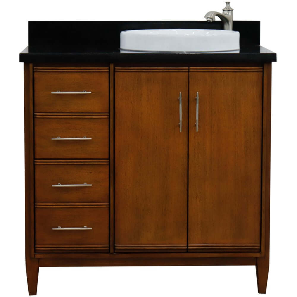 37" Single vanity in Walnut finish with Black galaxy and round sink- Right door/Right sink - 400901-37R-WA-BGRDR