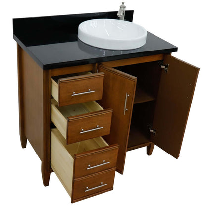 37" Single vanity in Walnut finish with Black galaxy and round sink- Right door/Right sink - 400901-37R-WA-BGRDR