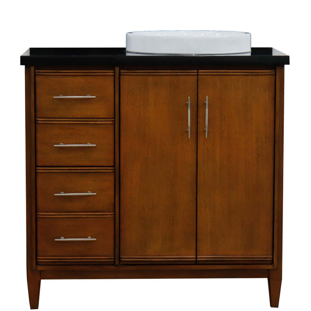 37" Single vanity in Walnut finish with Black galaxy and round sink- Right door/Right sink - 400901-37R-WA-BGRDR