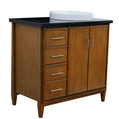 37" Single vanity in Walnut finish with Black galaxy and round sink- Right door/Right sink - 400901-37R-WA-BGRDR