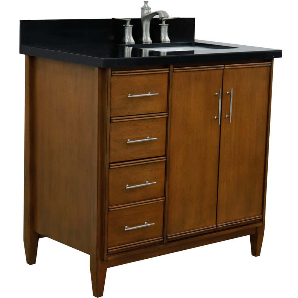 37" Single vanity in Walnut finish with Black galaxy and rectangle sink- Right door/Right sink - 400901-37R-WA-BGRR