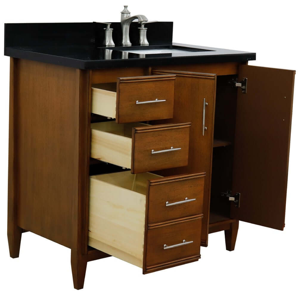 37" Single vanity in Walnut finish with Black galaxy and rectangle sink- Right door/Right sink - 400901-37R-WA-BGRR