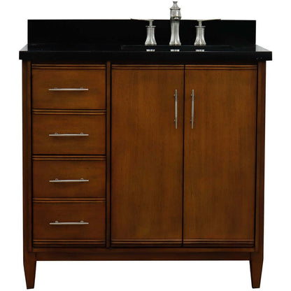 37" Single vanity in Walnut finish with Black galaxy and rectangle sink- Right door/Right sink - 400901-37R-WA-BGRR