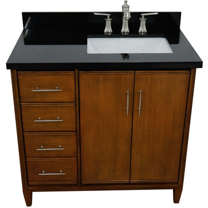 37" Single vanity in Walnut finish with Black galaxy and rectangle sink- Right door/Right sink - 400901-37R-WA-BGRR