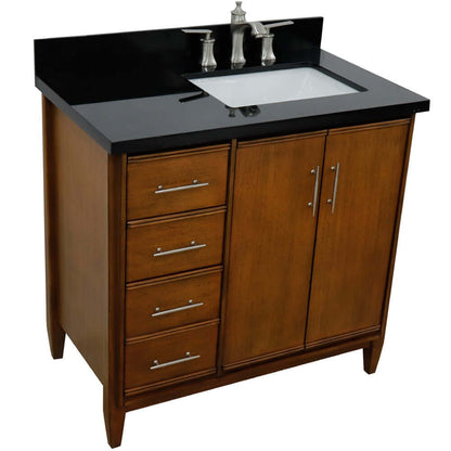 37" Single vanity in Walnut finish with Black galaxy and rectangle sink- Right door/Right sink - 400901-37R-WA-BGRR