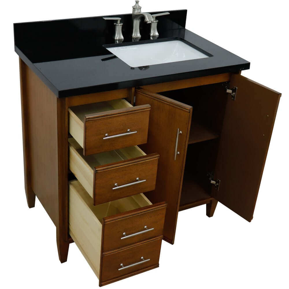 37" Single vanity in Walnut finish with Black galaxy and rectangle sink- Right door/Right sink - 400901-37R-WA-BGRR