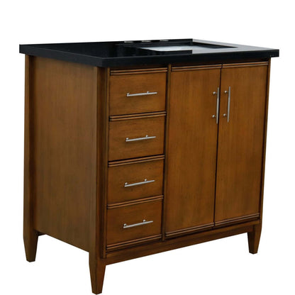 37" Single vanity in Walnut finish with Black galaxy and rectangle sink- Right door/Right sink - 400901-37R-WA-BGRR