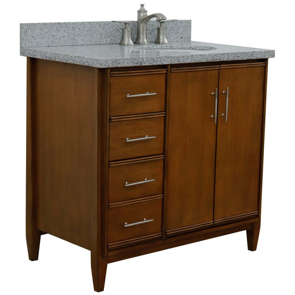 37" Single vanity in Walnut finish with Gray granite and oval sink- Right door/Right sink - 400901-37R-WA-GYOR