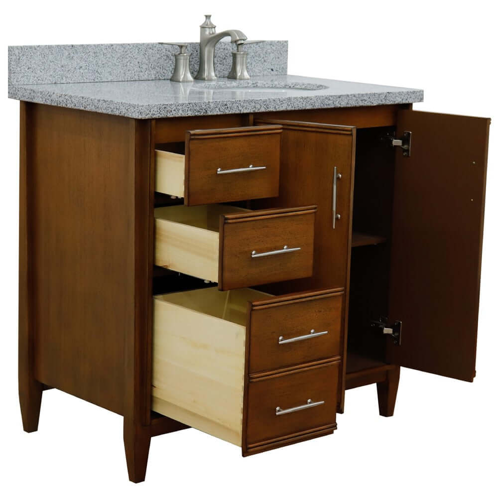 37" Single vanity in Walnut finish with Gray granite and oval sink- Right door/Right sink - 400901-37R-WA-GYOR