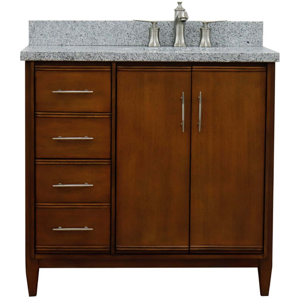 37" Single vanity in Walnut finish with Gray granite and oval sink- Right door/Right sink - 400901-37R-WA-GYOR