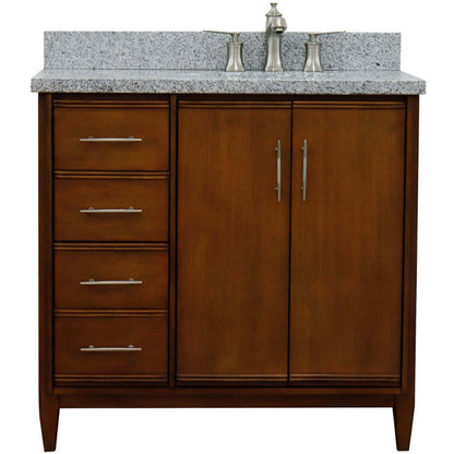 37" Single vanity in Walnut finish with Gray granite and oval sink- Right door/Right sink - 400901-37R-WA-GYOR