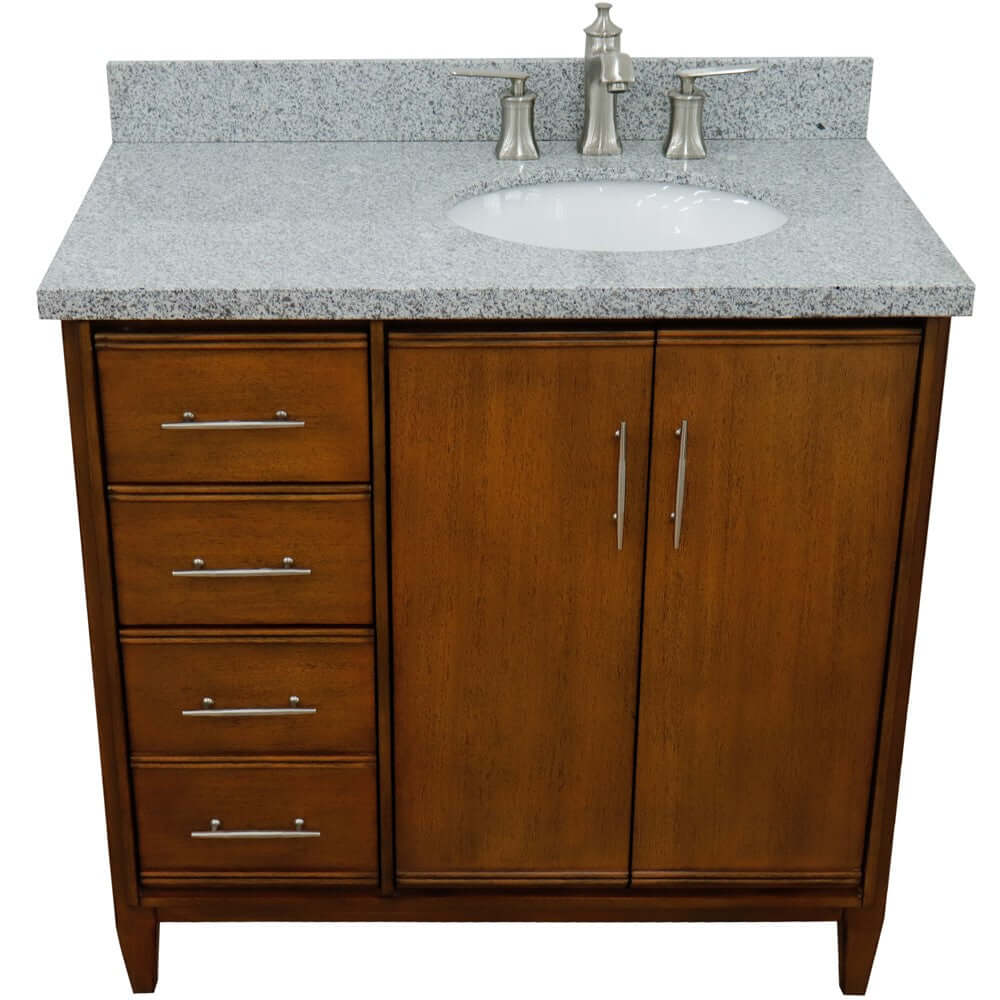 37" Single vanity in Walnut finish with Gray granite and oval sink- Right door/Right sink - 400901-37R-WA-GYOR