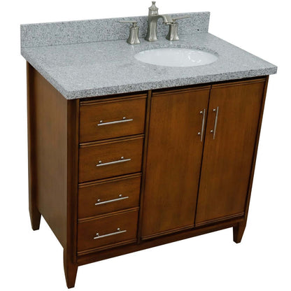 37" Single vanity in Walnut finish with Gray granite and oval sink- Right door/Right sink - 400901-37R-WA-GYOR