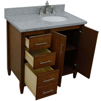 37" Single vanity in Walnut finish with Gray granite and oval sink- Right door/Right sink - 400901-37R-WA-GYOR