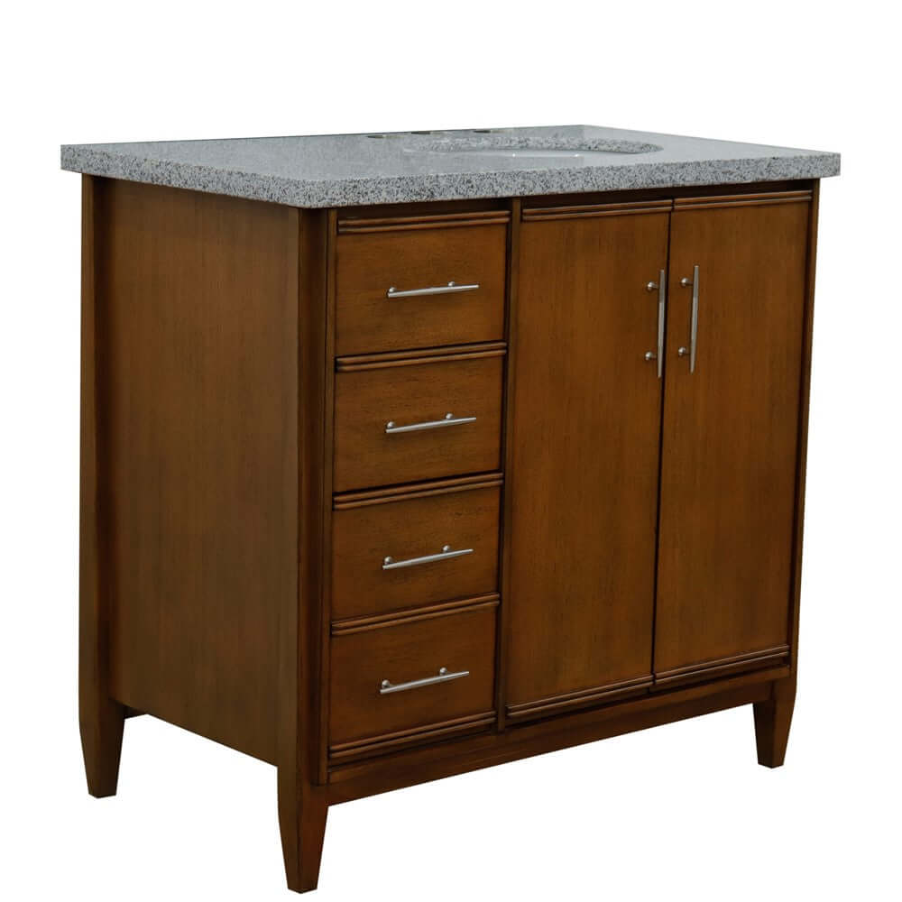 37" Single vanity in Walnut finish with Gray granite and oval sink- Right door/Right sink - 400901-37R-WA-GYOR