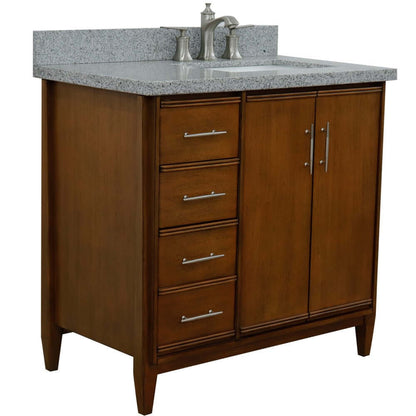 37" Single vanity in Walnut finish with Gray granite and rectangle sink- Right door/Right sink - 400901-37R-WA-GYRR