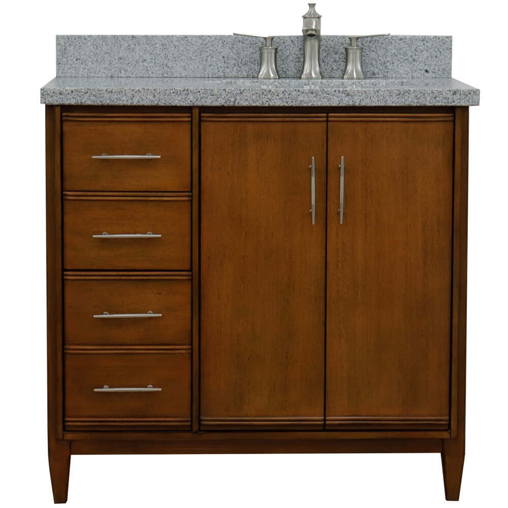 37" Single vanity in Walnut finish with Gray granite and rectangle sink- Right door/Right sink - 400901-37R-WA-GYRR