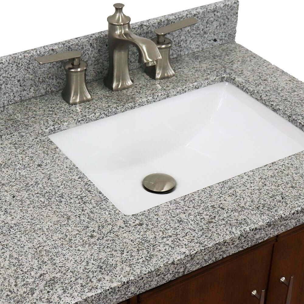 37" Single vanity in Walnut finish with Gray granite and rectangle sink- Right door/Right sink - 400901-37R-WA-GYRR