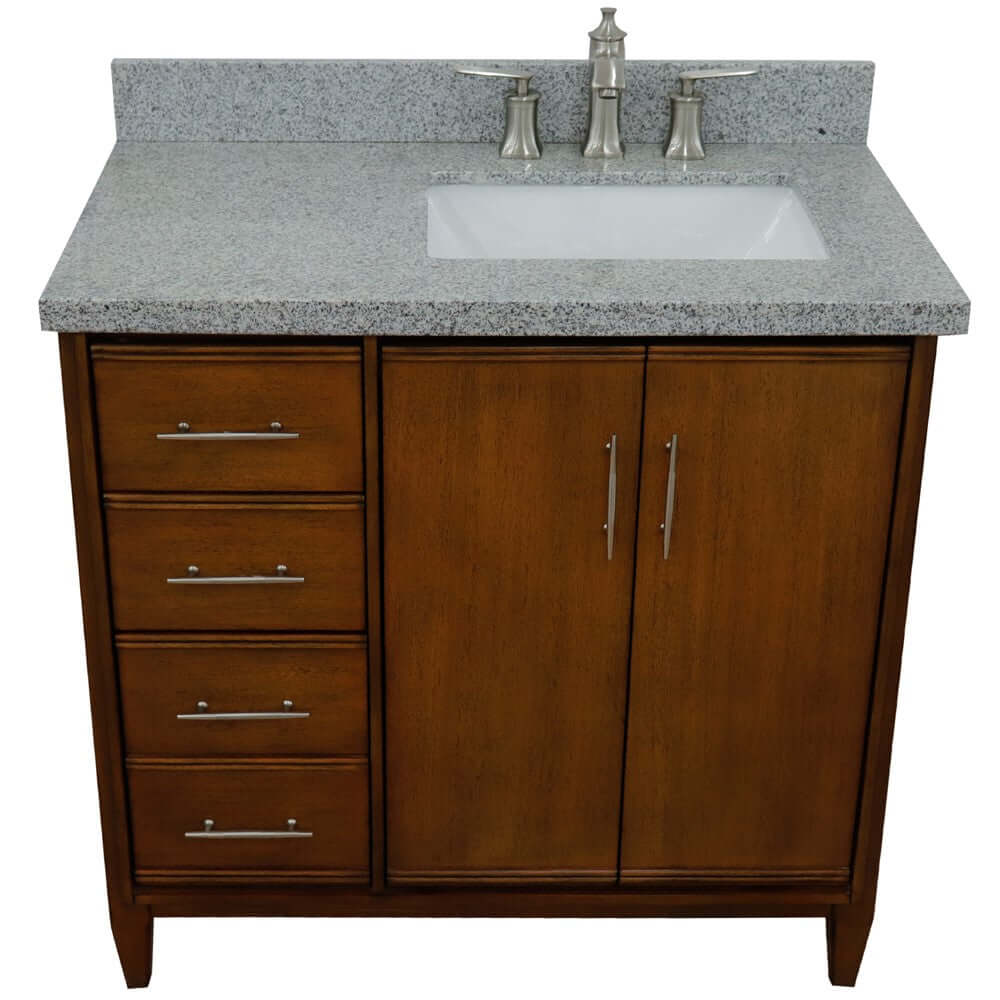 37" Single vanity in Walnut finish with Gray granite and rectangle sink- Right door/Right sink - 400901-37R-WA-GYRR