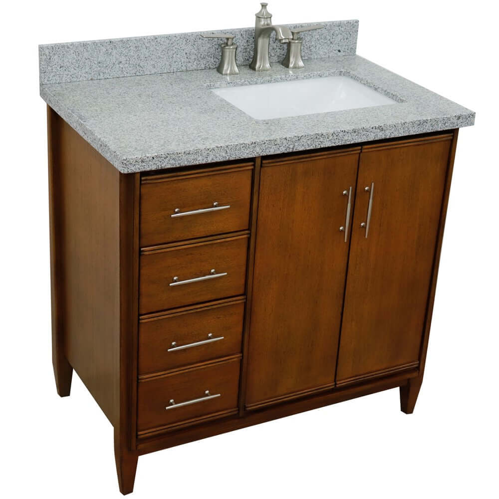 37" Single vanity in Walnut finish with Gray granite and rectangle sink- Right door/Right sink - 400901-37R-WA-GYRR