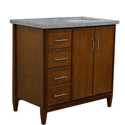 37" Single vanity in Walnut finish with Gray granite and rectangle sink- Right door/Right sink - 400901-37R-WA-GYRR