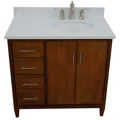 37" Single vanity in Walnut finish with White quartz and oval sink- Right door/Right sink - 400901-37R-WA-WEOR