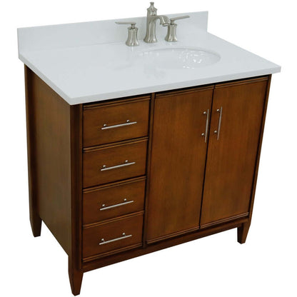 37" Single vanity in Walnut finish with White quartz and oval sink- Right door/Right sink - 400901-37R-WA-WEOR