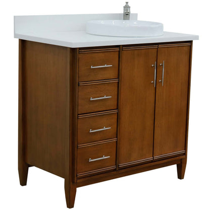 37" Single vanity in Walnut finish with White quartz and round sink- Right door/Right sink - 400901-37R-WA-WERDR