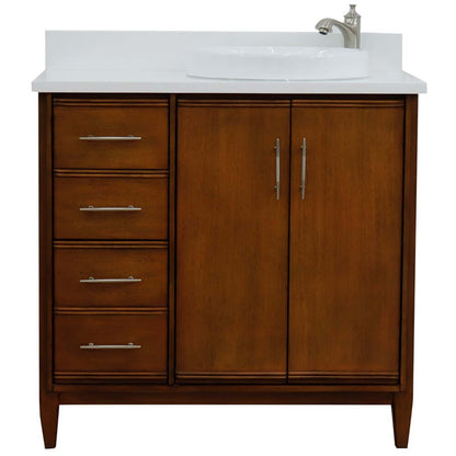 37" Single vanity in Walnut finish with White quartz and round sink- Right door/Right sink - 400901-37R-WA-WERDR