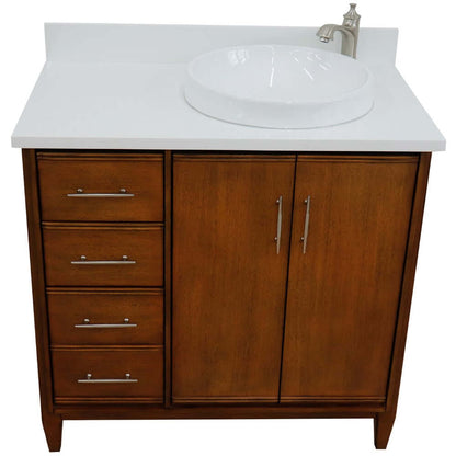 37" Single vanity in Walnut finish with White quartz and round sink- Right door/Right sink - 400901-37R-WA-WERDR