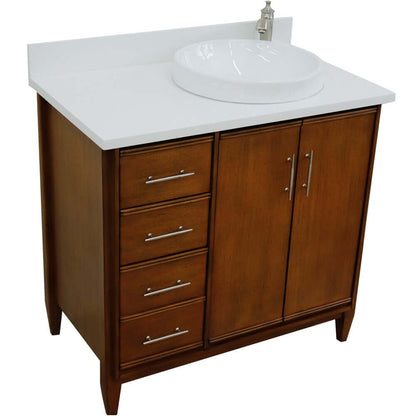 37" Single vanity in Walnut finish with White quartz and round sink- Right door/Right sink - 400901-37R-WA-WERDR