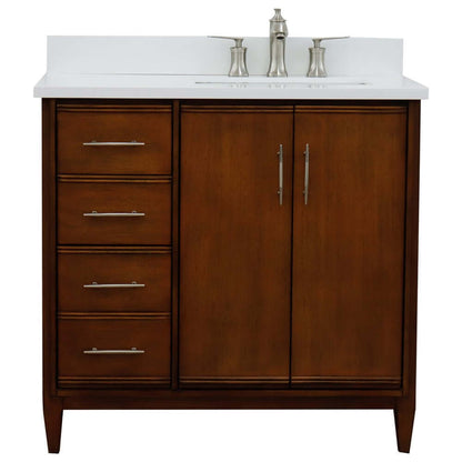 37" Single vanity in Walnut finish with White quartz and rectangle sink- Right door/Right sink - 400901-37R-WA-WERR