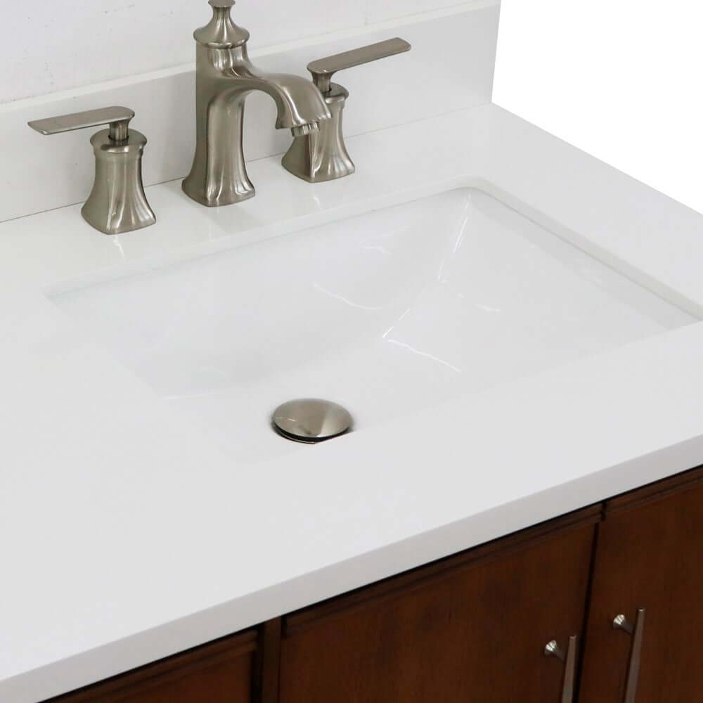 37" Single vanity in Walnut finish with White quartz and rectangle sink- Right door/Right sink - 400901-37R-WA-WERR