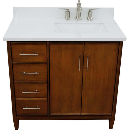 37" Single vanity in Walnut finish with White quartz and rectangle sink- Right door/Right sink - 400901-37R-WA-WERR