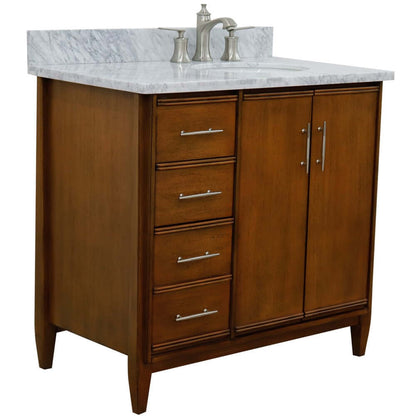 37" Single vanity in Walnut finish with White Carrara and oval sink- Right door/Right sink - 400901-37R-WA-WMOR