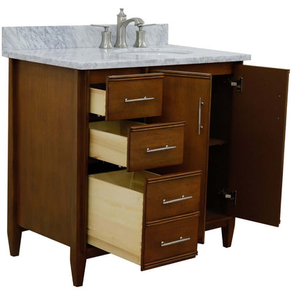 37" Single vanity in Walnut finish with White Carrara and oval sink- Right door/Right sink - 400901-37R-WA-WMOR