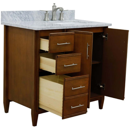 37" Single vanity in Walnut finish with White Carrara and rectangle sink- Right door/Right sink - 400901-37R-WA-WMRR