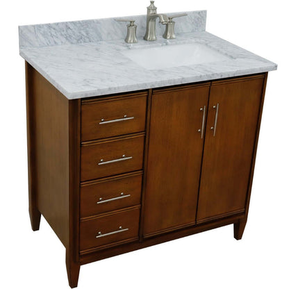 37" Single vanity in Walnut finish with White Carrara and rectangle sink- Right door/Right sink - 400901-37R-WA-WMRR