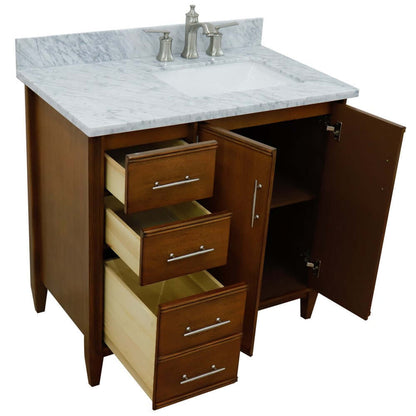 37" Single vanity in Walnut finish with White Carrara and rectangle sink- Right door/Right sink - 400901-37R-WA-WMRR