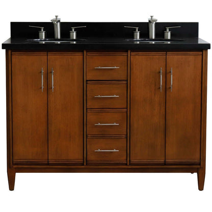 49" Double sink vanity in Walnut finish with Black galaxy granite and oval sink - 400901-49D-WA-BGO