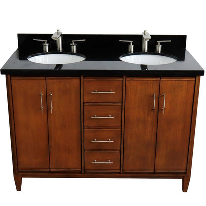 49" Double sink vanity in Walnut finish with Black galaxy granite and oval sink - 400901-49D-WA-BGO