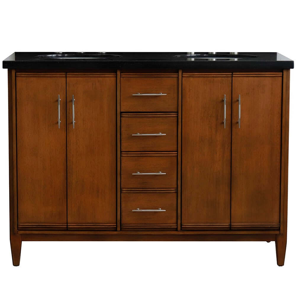 49" Double sink vanity in Walnut finish with Black galaxy granite and oval sink - 400901-49D-WA-BGO