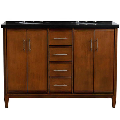 49" Double sink vanity in Walnut finish with Black galaxy granite and oval sink - 400901-49D-WA-BGO