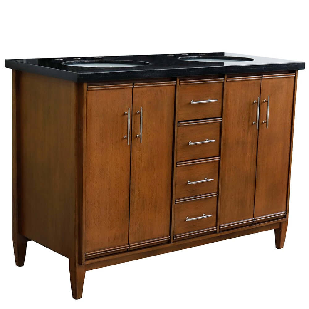 49" Double sink vanity in Walnut finish with Black galaxy granite and oval sink - 400901-49D-WA-BGO