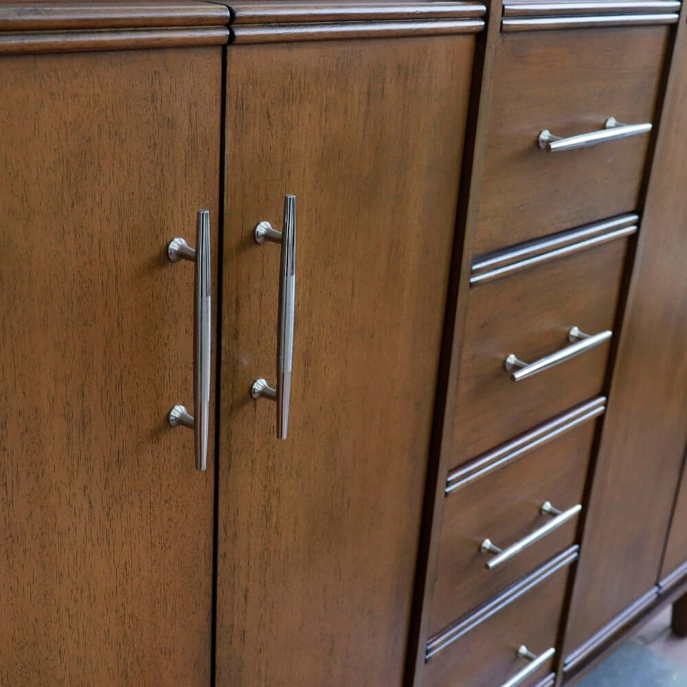 49" Double sink vanity in Walnut finish with Black galaxy granite and rectangle sink - 400901-49D-WA-BGR