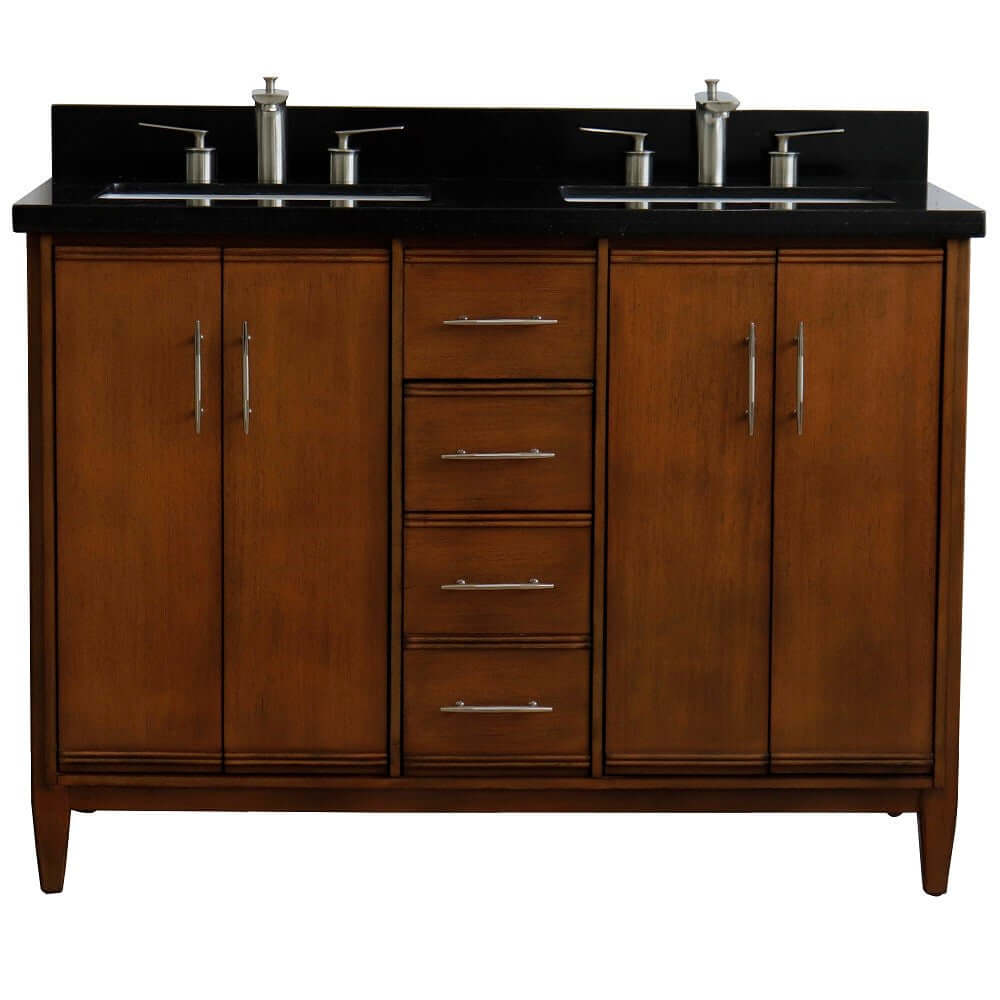 49" Double sink vanity in Walnut finish with Black galaxy granite and rectangle sink - 400901-49D-WA-BGR